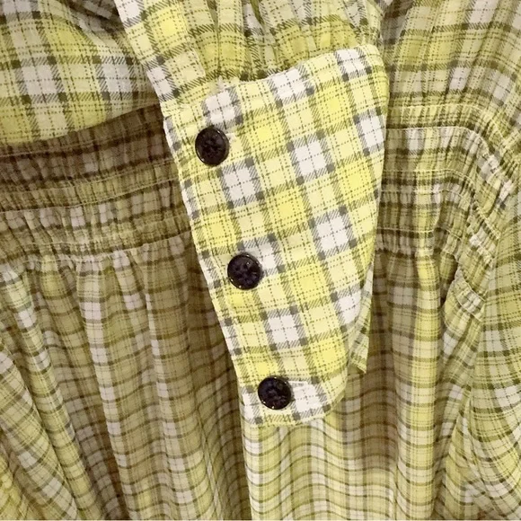 Ganni Yellow Green Point Collar Checked Long Sleeve Mini Dress Size 8 NWT - Picture 7 of 10